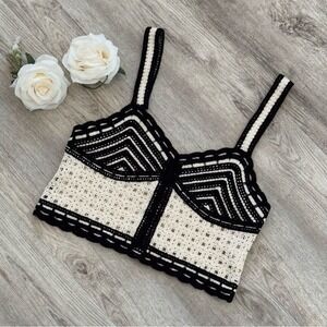 Jason Wu Black White Crochet Crop Top Chevron Sweetheart Women 6 NEW